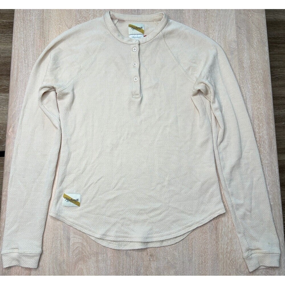 Tracksmith Waffle Knit Henley Long Sleeve Merino Wool Blend Ivory Size XS